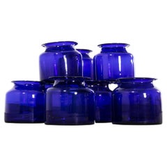 Vintage Cobalt Blue Glass Jars, Mouthblown
