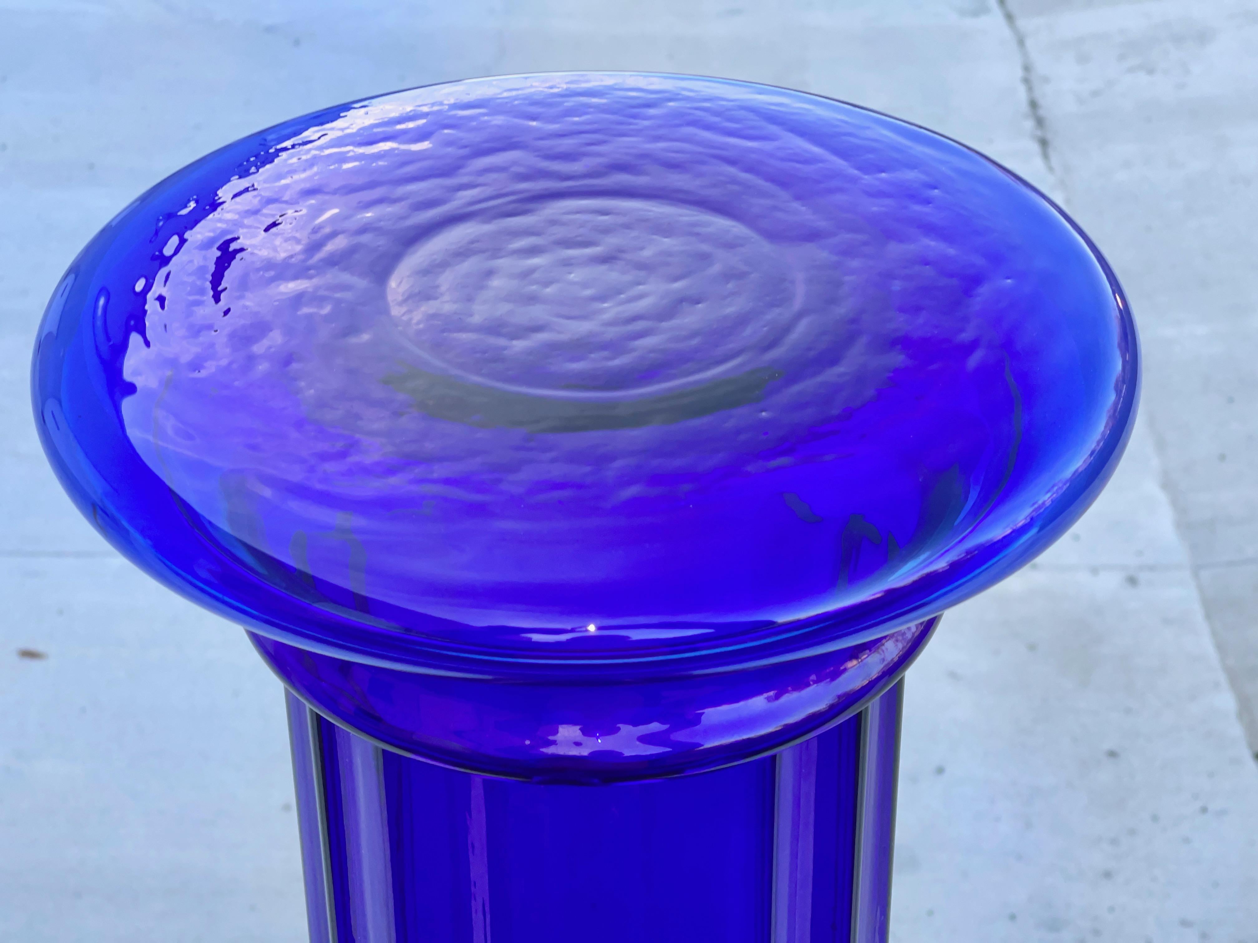 Pilgrim Glass Cobalt Blue Fluted Doric Column Pedestal  For Sale 1