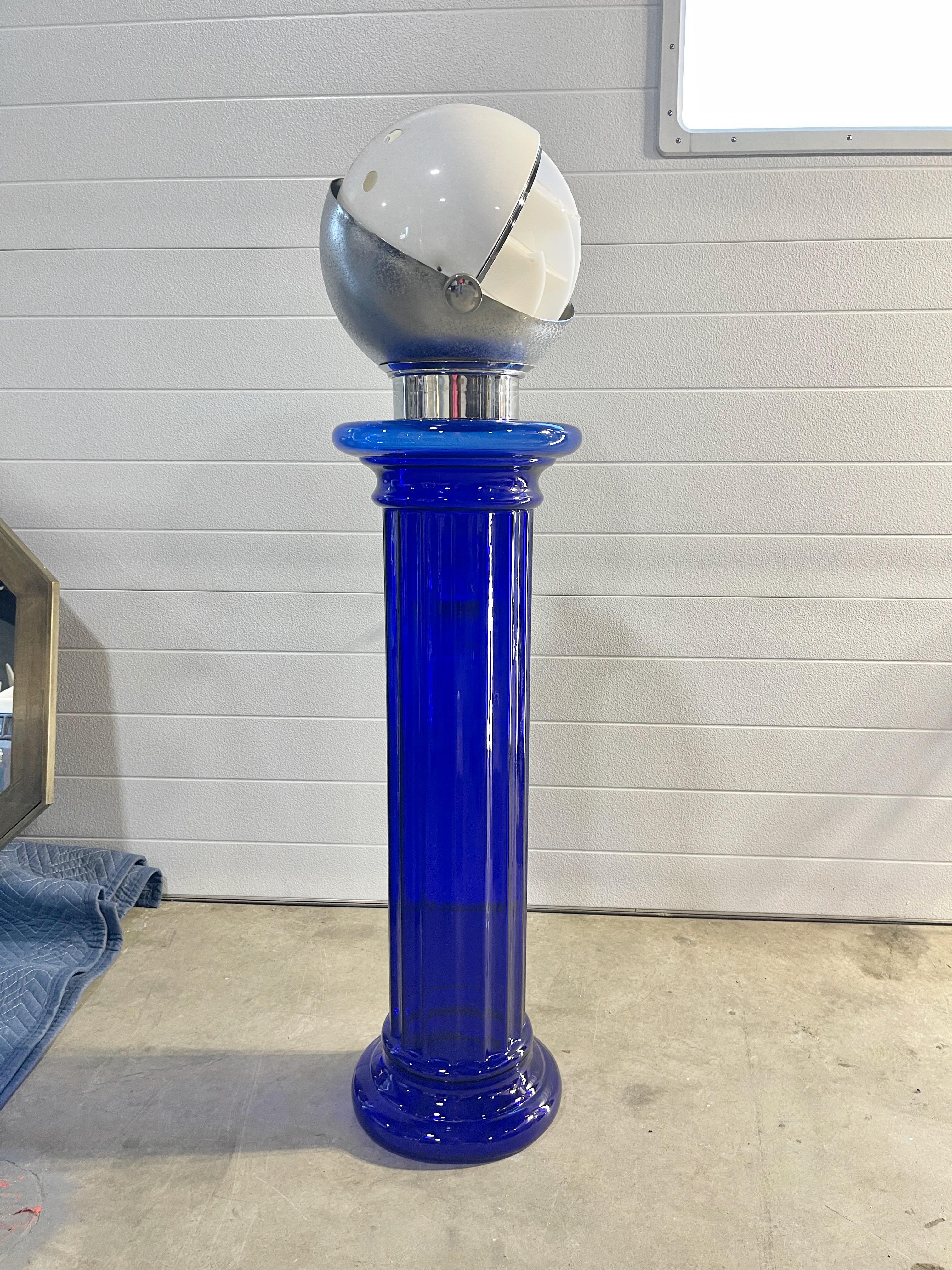 Pilgrim Glass Cobalt Blue Fluted Doric Column Pedestal  For Sale 5