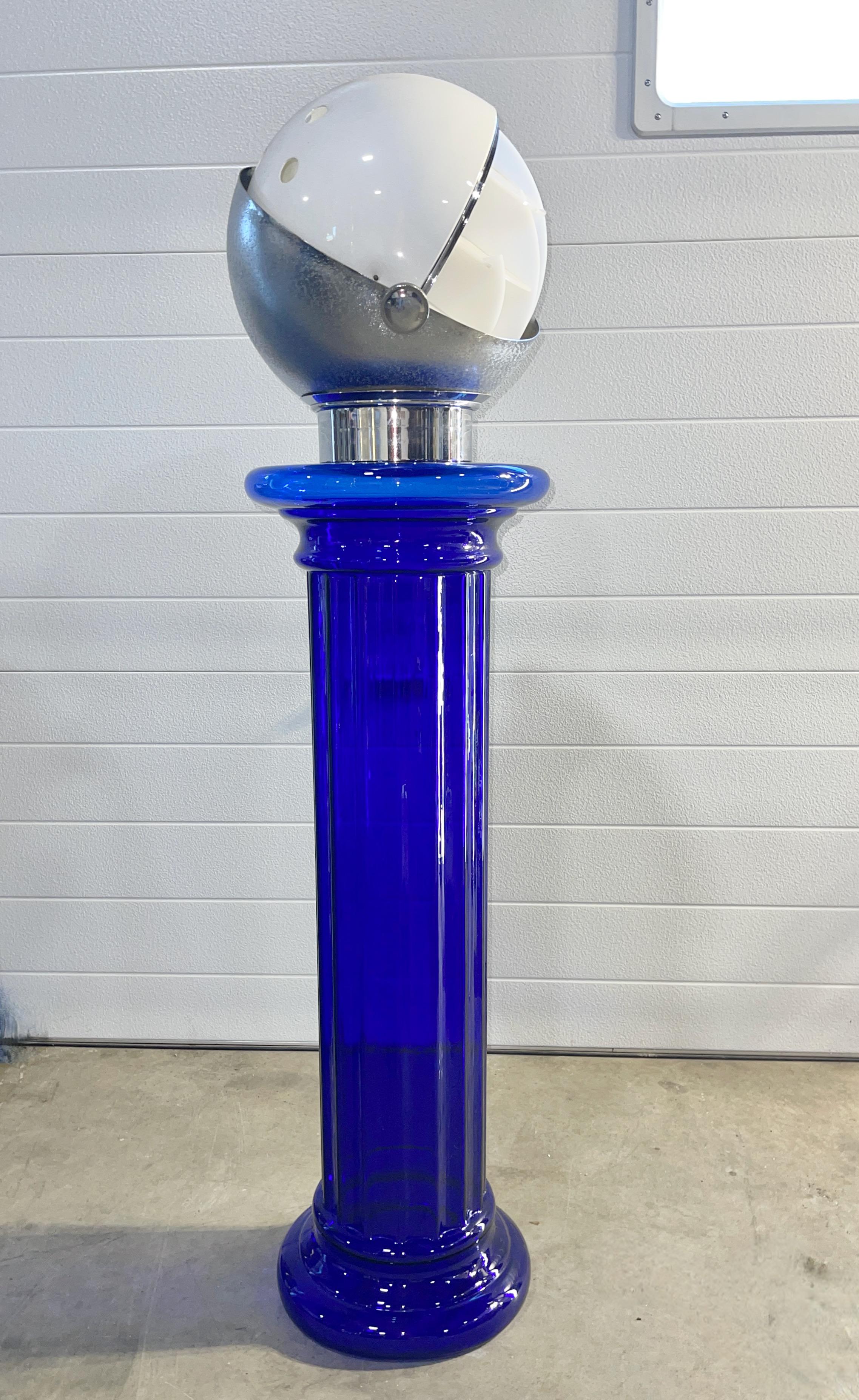 Pilgrim Glass Cobalt Blue Fluted Doric Column Pedestal  For Sale 6