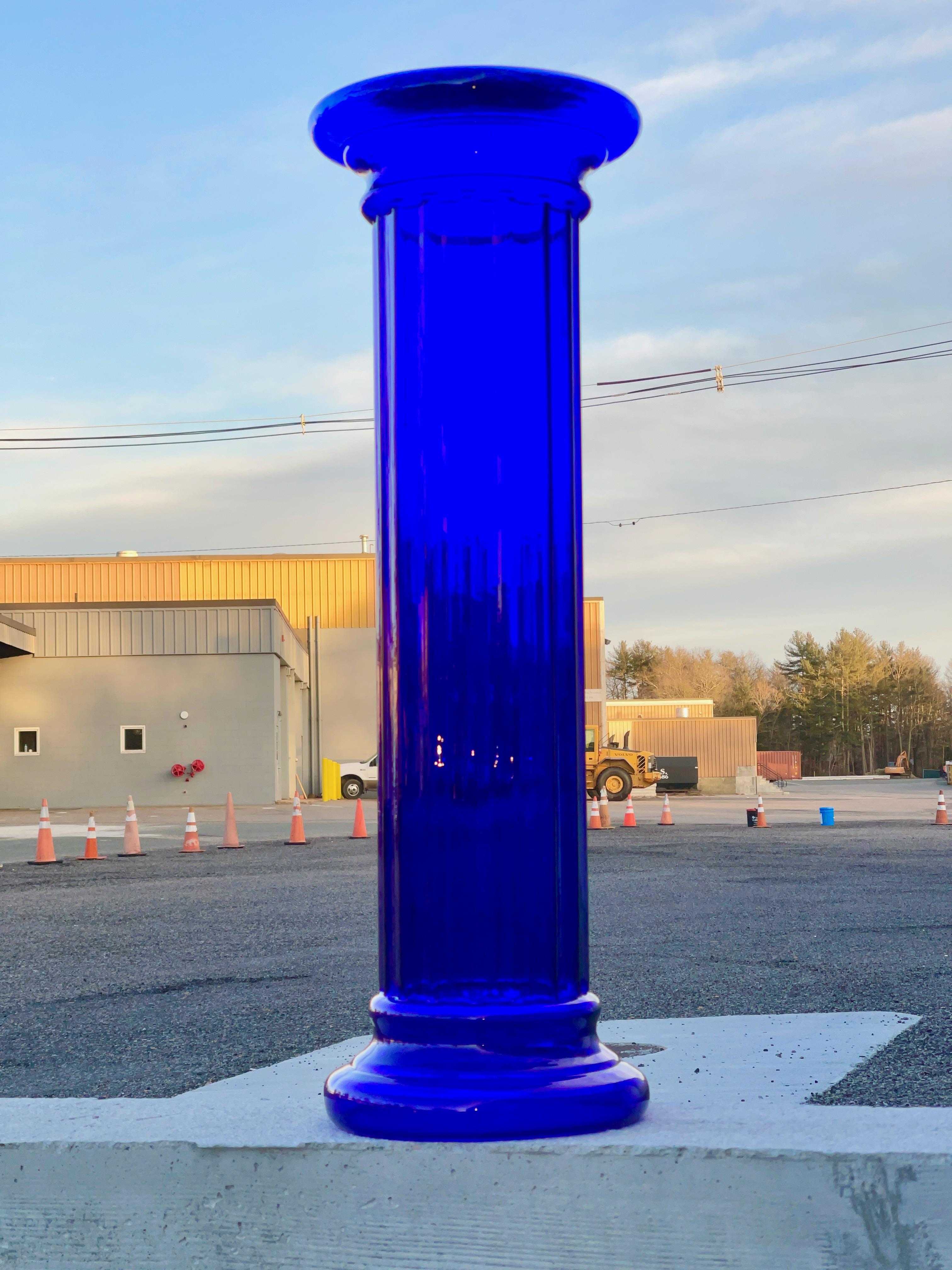 Post-Modern Pilgrim Glass Cobalt Blue Fluted Doric Column Pedestal  For Sale