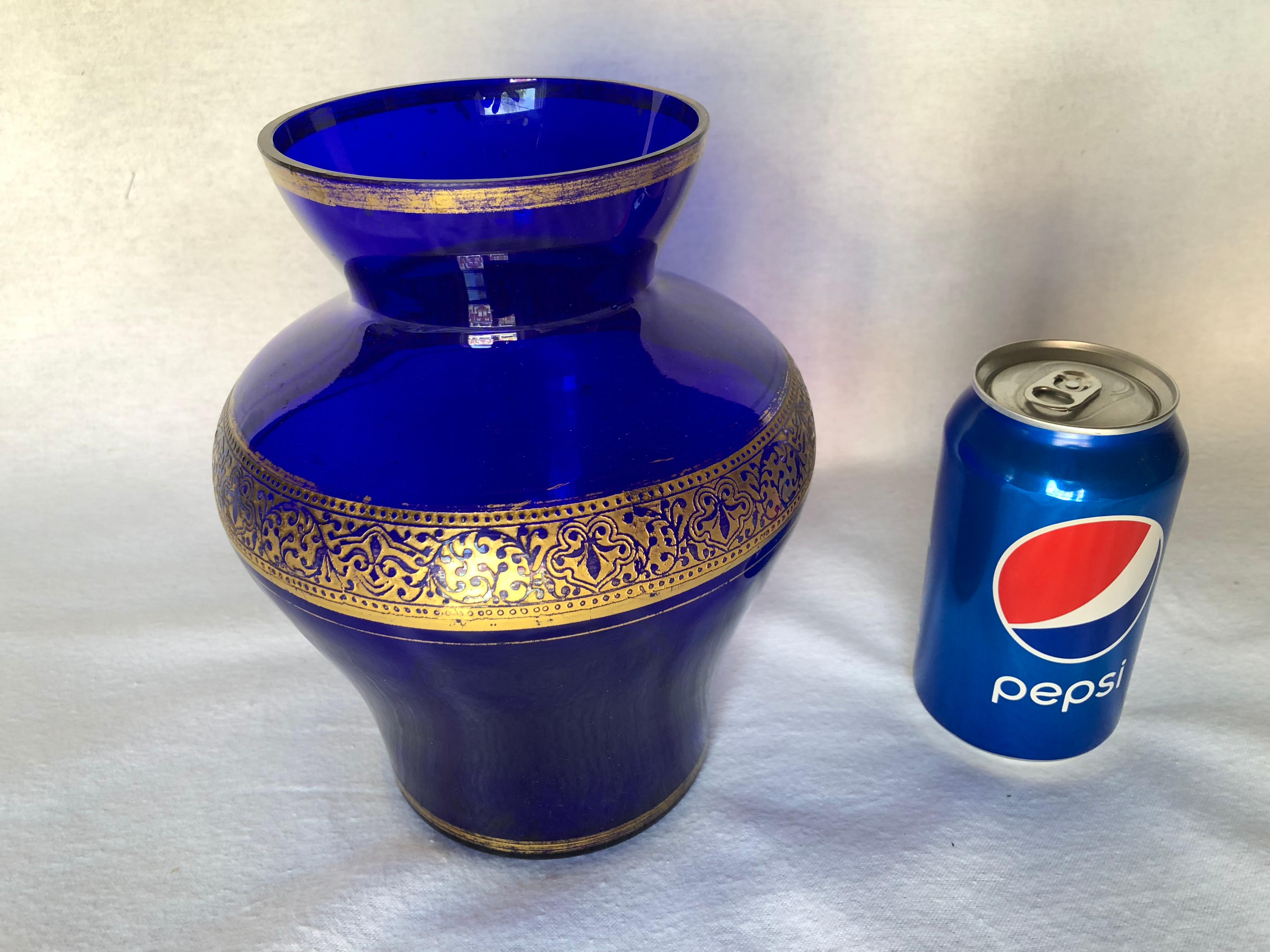 Cobalt Blue Glass Vase with Gold Decoration Made in Germany In Good Condition For Sale In Harrisburg, PA