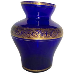 Cobalt Blue Glass Vase with Gold Decoration Made in Germany