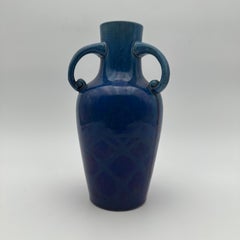 Cobalt Blue Glazed Ceramic Twin-Handled Baluster Vase, 1930s