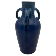 Cobalt Blue Glazed Ceramic Twin-Handled Baluster Vase, 1930s