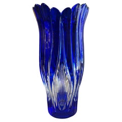 Cobalt Blue Hand Cut Crystal Vase by Caesar Crystal Bohemiae Co. Czech Republic