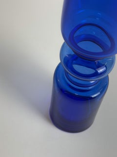 Cobalt Blue Hooped Glass Vase, Scandinavian Style, Romania, 1970s