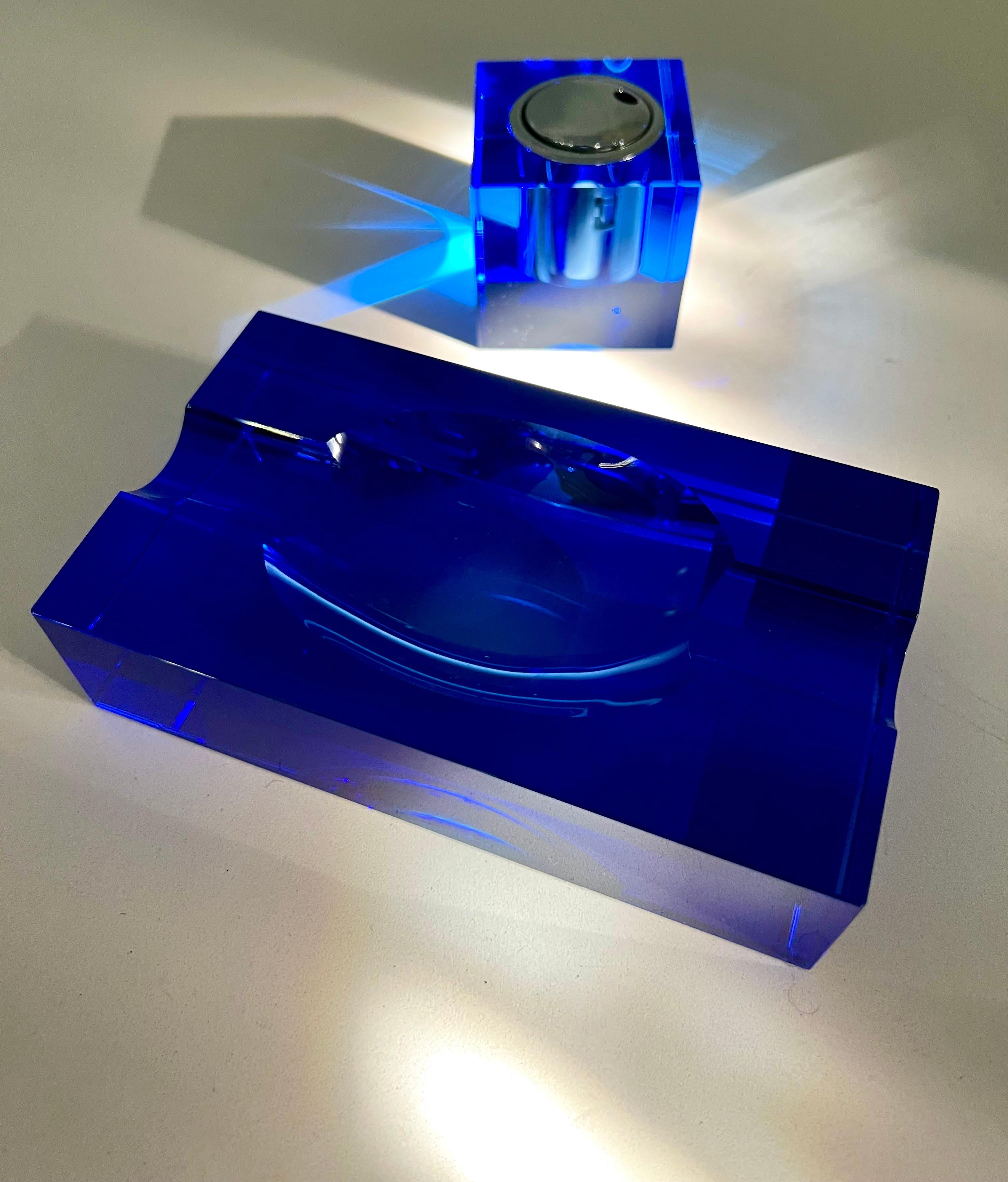 Italian Cigar or 420 Cobalt Blue Glass Ashtray For Sale 1