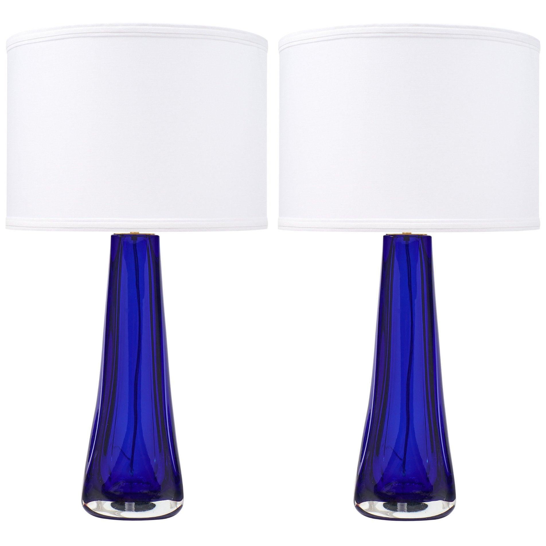 Lampes italiennes en verre de Murano bleu cobalt en vente