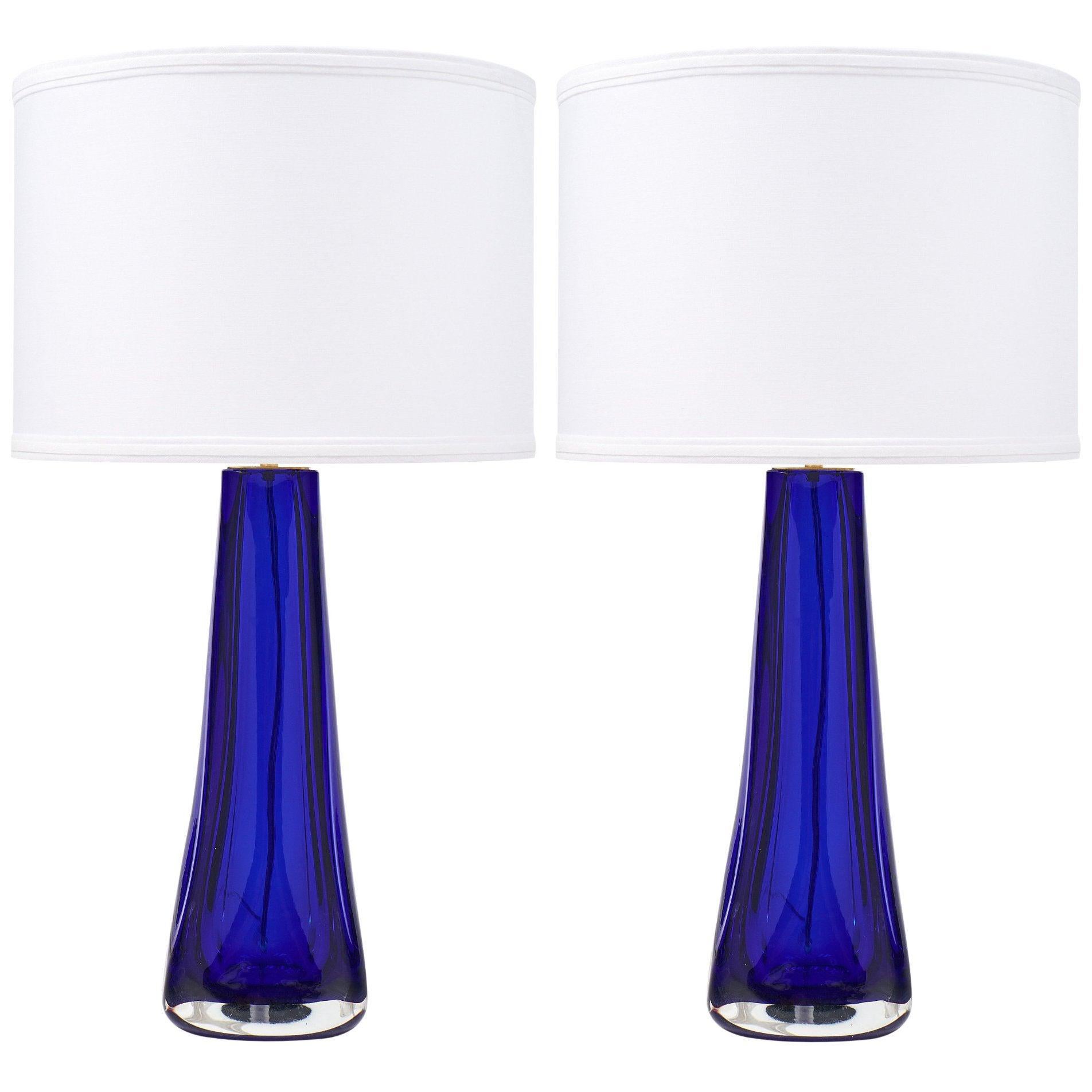 Lampes italiennes en verre de Murano bleu cobalt