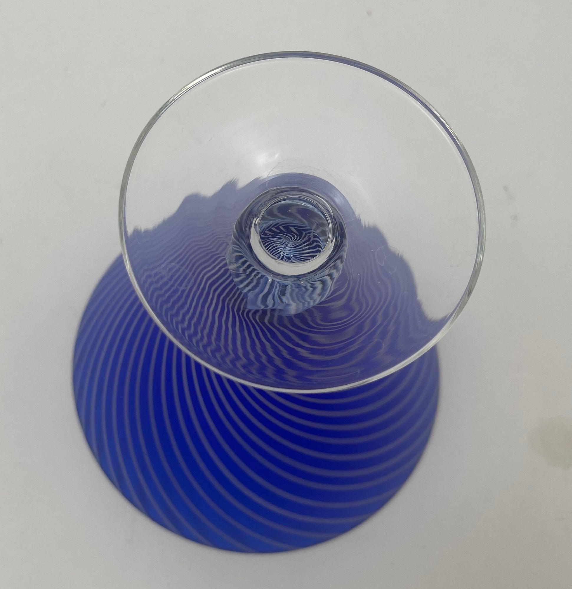Cobalt Blue Italian Stemmed Martini Glasses Set of 6 Post Modern Barware 1980s For Sale 4