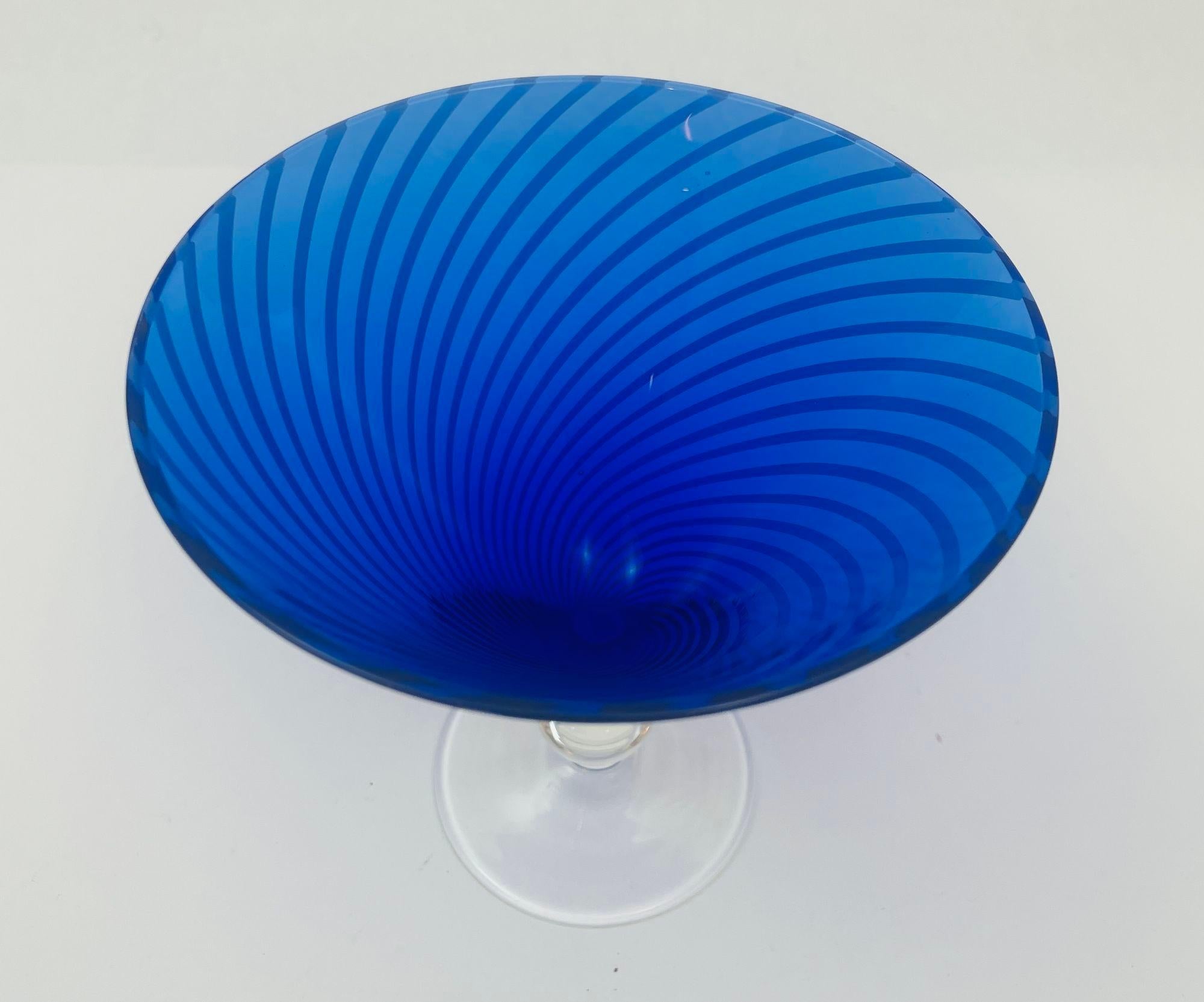 Art Glass Cobalt Blue Italian Stemmed Martini Glasses Set of 6 Post Modern Barware 1980s For Sale