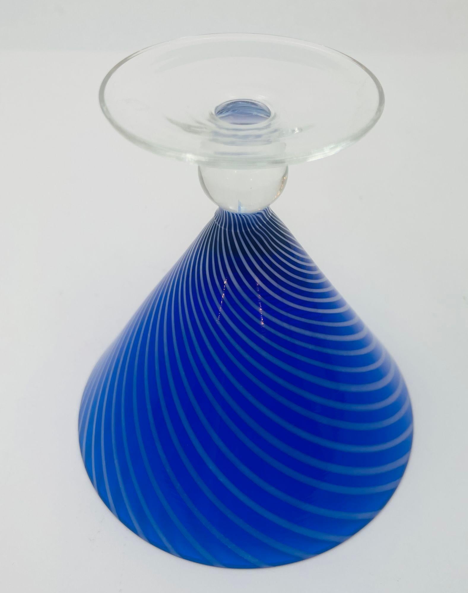 Cobalt Blue Italian Stemmed Martini Glasses Set of 6 Post Modern Barware 1980s For Sale 1