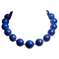 Cobalt Blue Lapis Lazuli and 18K Gold beaded Necklace