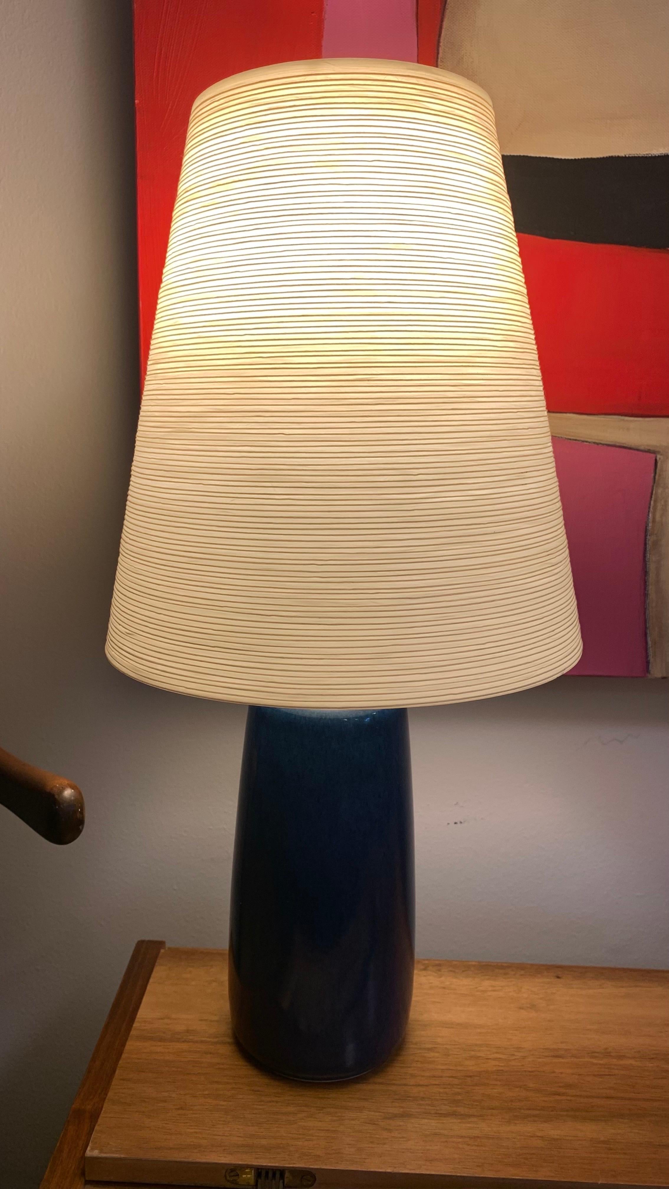 Cobalt Blue Lotte & Gunnar Bostlund Ceramic Lamp In Good Condition For Sale In Wheat Ridge, CO