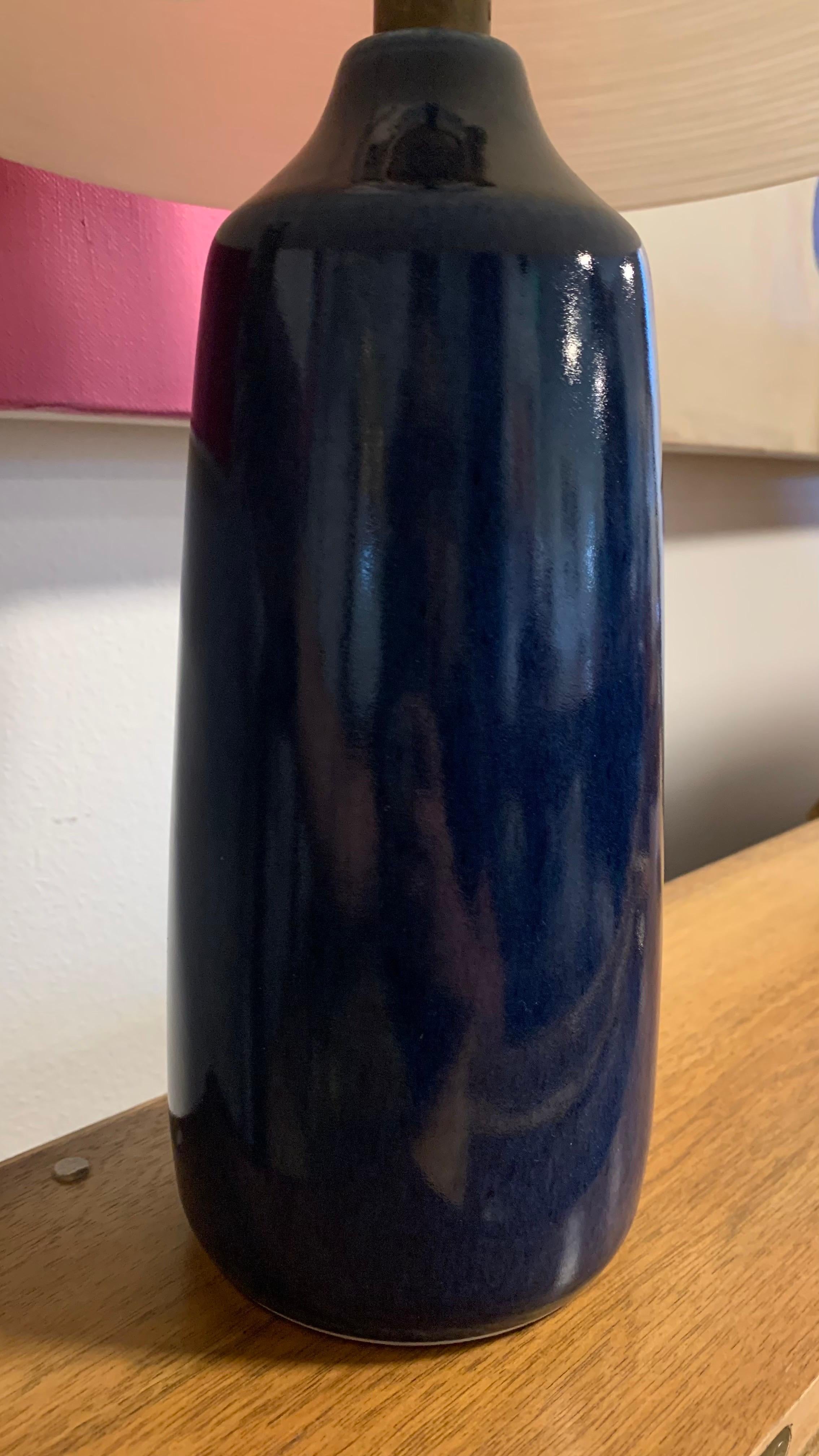 Cobalt Blue Lotte & Gunnar Bostlund Ceramic Lamp For Sale 2