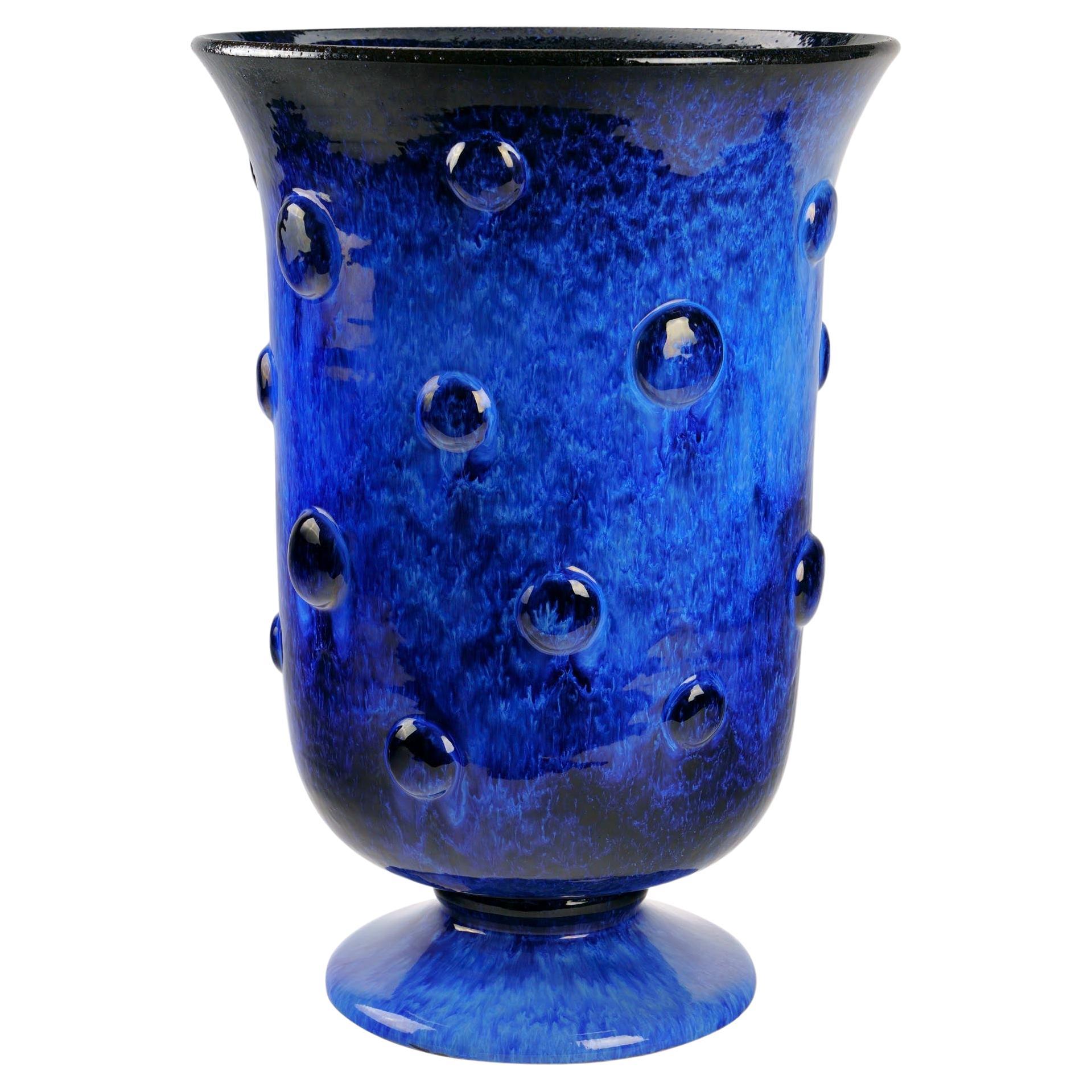 Kobaltblaue Majolika-Vase/Gefäß Keramik Tafelaufsatz Skulptur Handgefertigt, Italien im Angebot