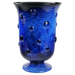Cobalt Blue Majolica Vase Vessel Ceramic Centerpiece Sculpture Handmade, Italy