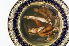 Cobalt Blue Antique Meissen Plate "The wild prey dealer" of W v. Mieris