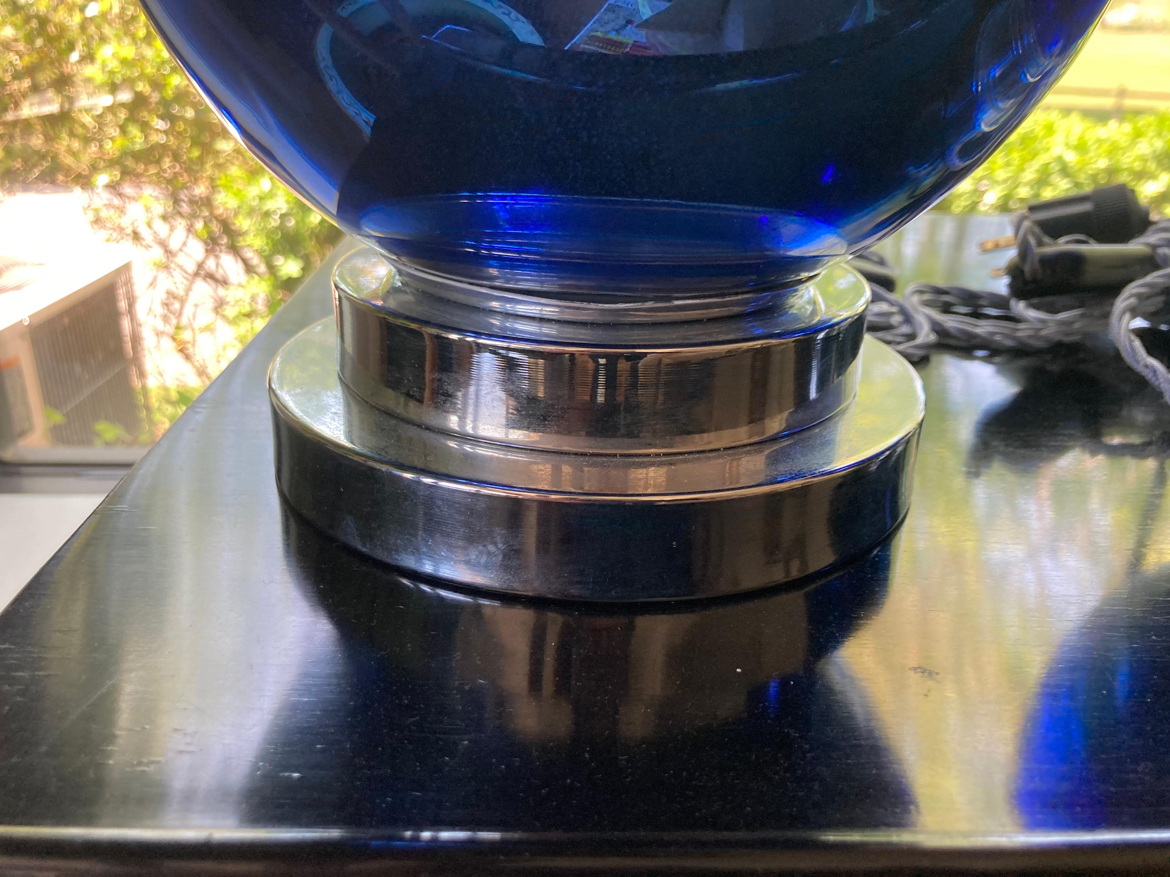 Cobalt Blue Mercury Glass Lamps In Good Condition In East Hampton, NY