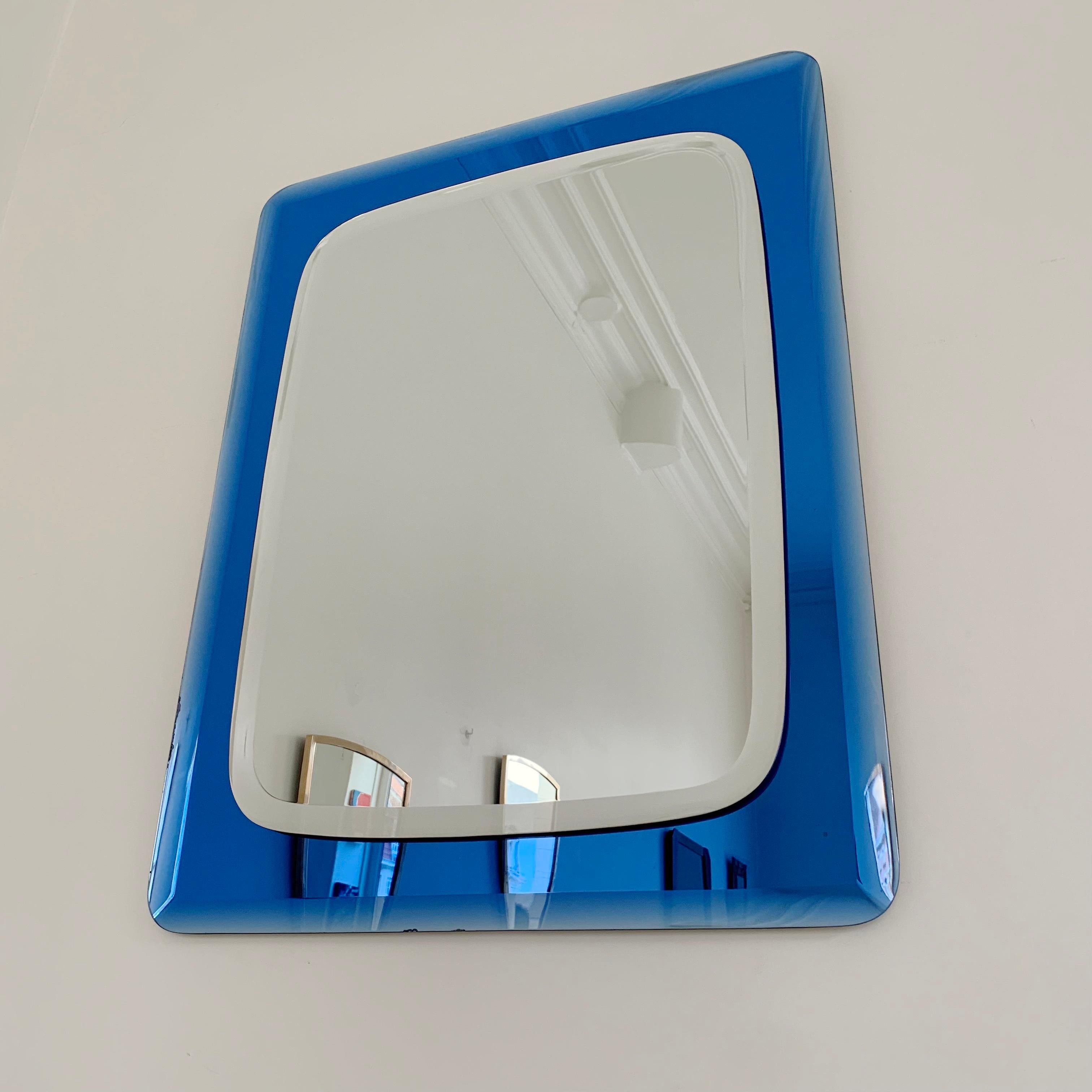 Beveled Cobalt Blue Mirror by Cristal Arte, circa 1960, Italy For Sale