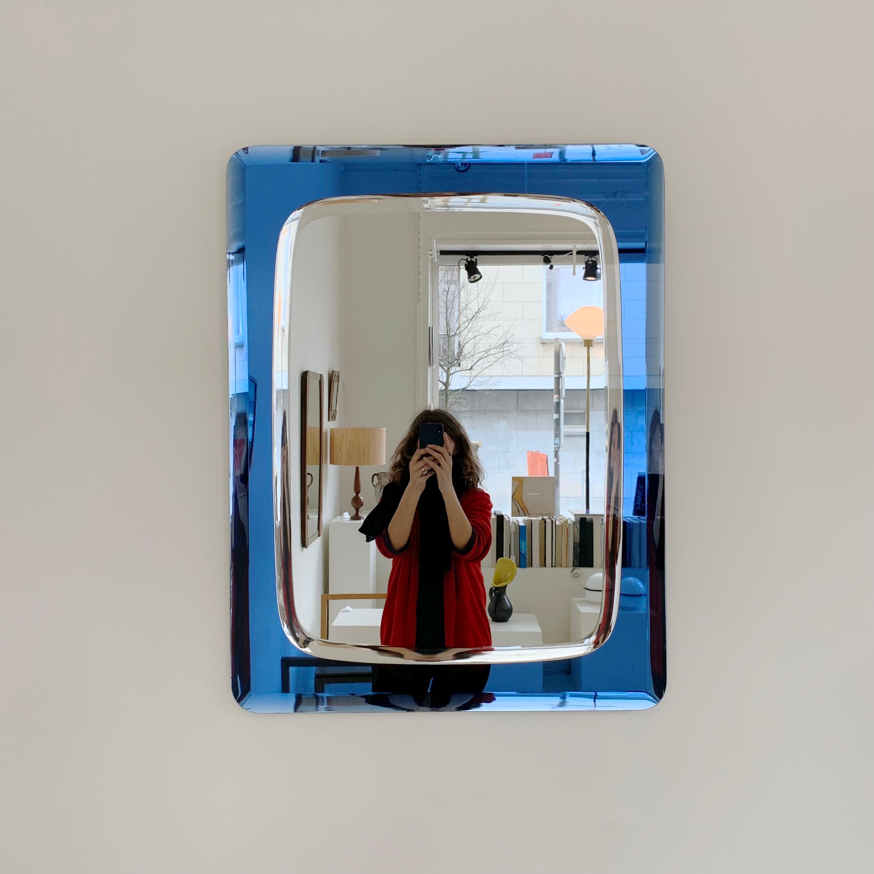 Mid-20th Century Cobalt Blue Mirror by Cristal Arte, circa 1960, Italy For Sale