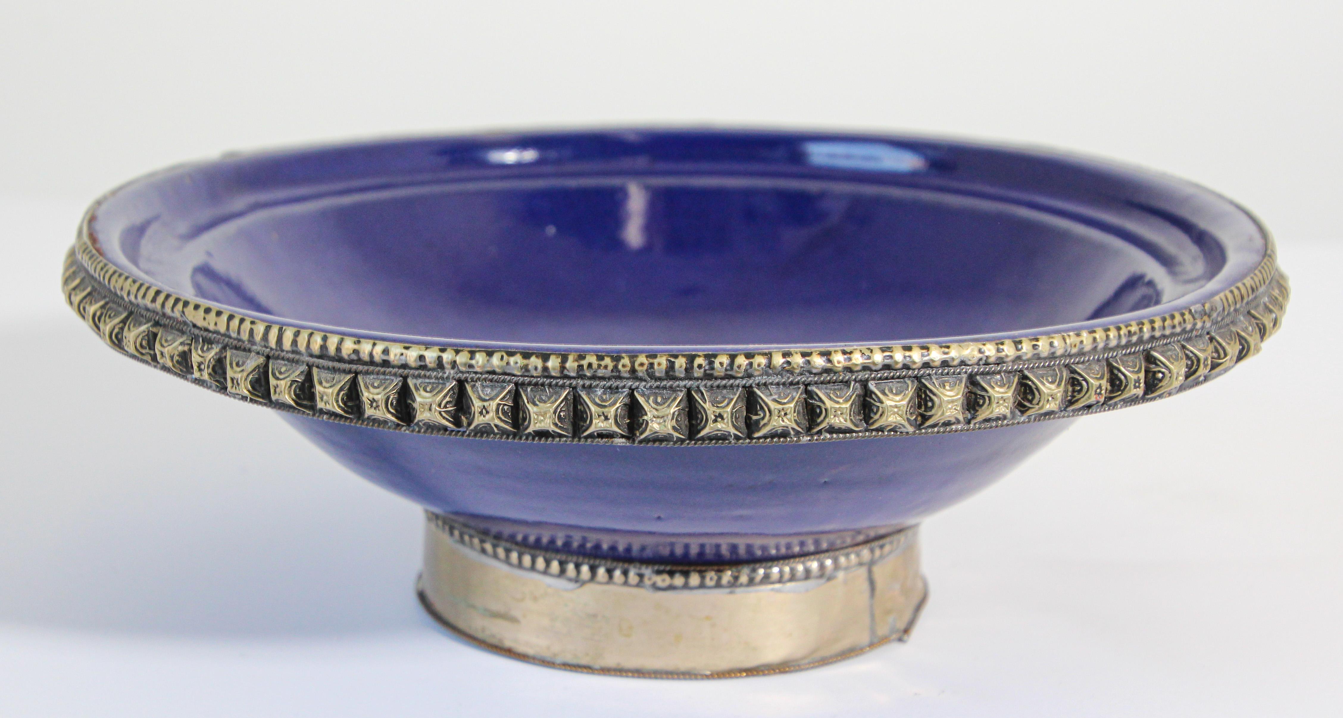 large blue glass decorative bowl