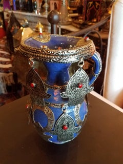 Cobalt Blue Moroccan Khamsa Vase, Small