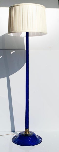 Cobalt Blue Murano Glass & Brass Floor Lamp