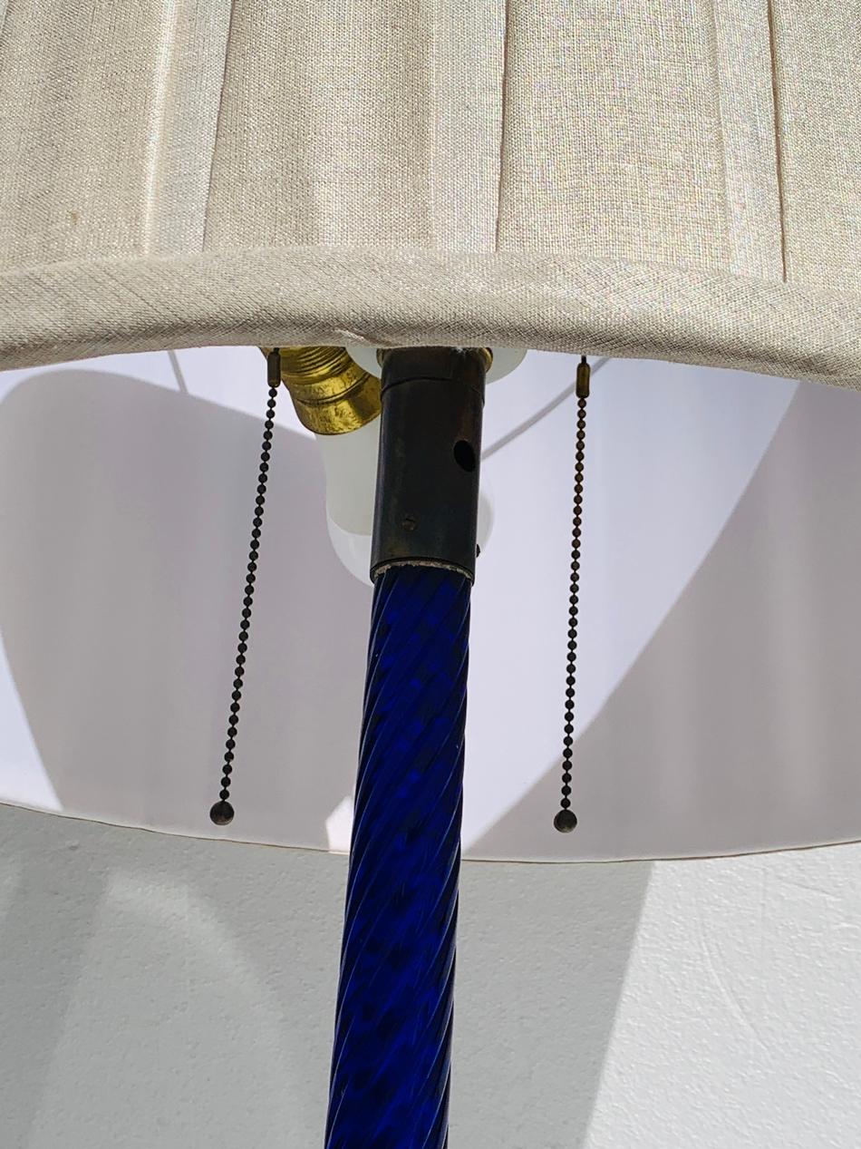 Mid-Century Modern Cobalt Blue Murano Glass & Brass Floor Lamp