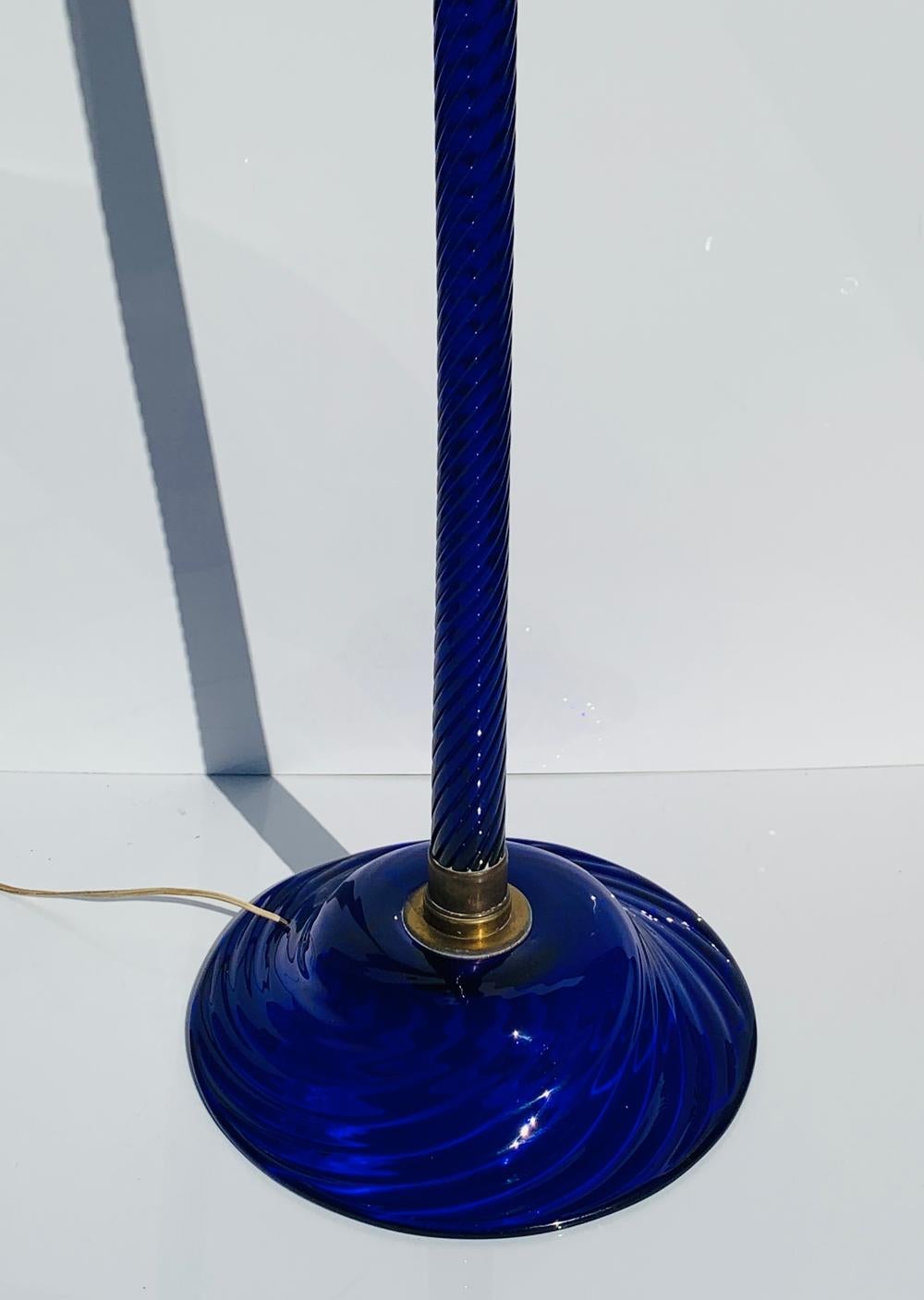 Italian Cobalt Blue Murano Glass & Brass Floor Lamp
