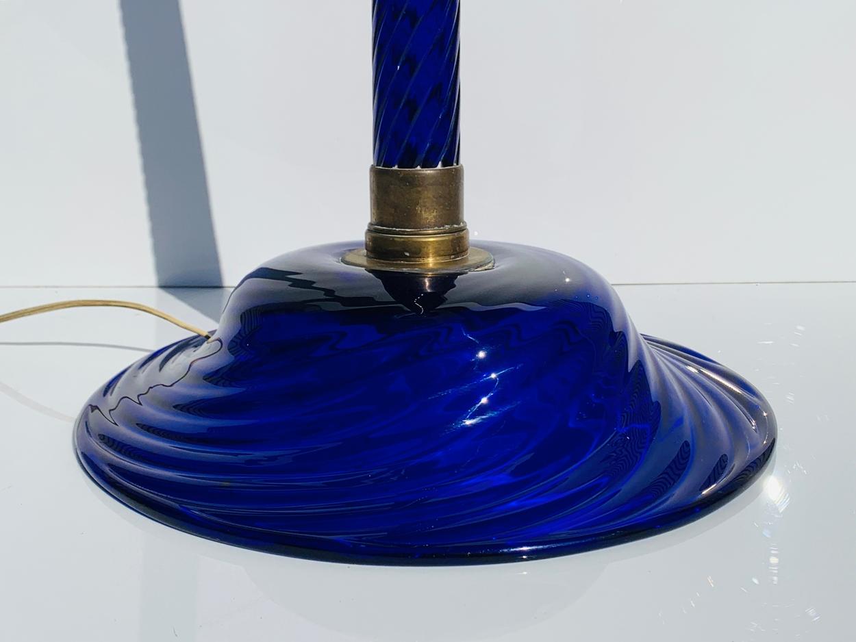 Cobalt Blue Murano Glass & Brass Floor Lamp In Good Condition In Los Angeles, CA