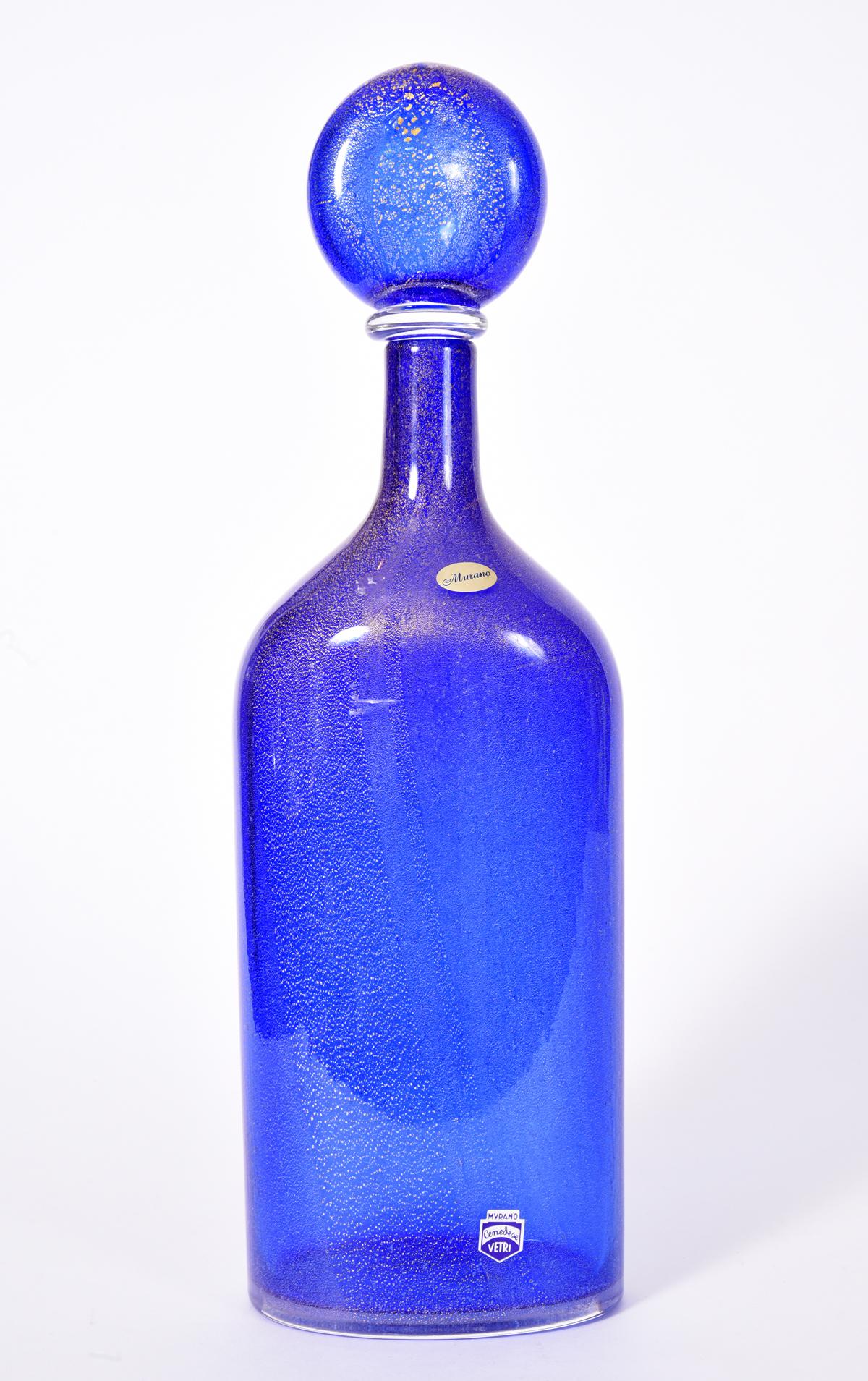 Cobalt Blue Murano Glass Decanter / Gold Flecks Details 2