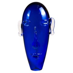 Cobalt Blue Murano Glass Head Sculpture, Italy, 1970s, 45cm Tall