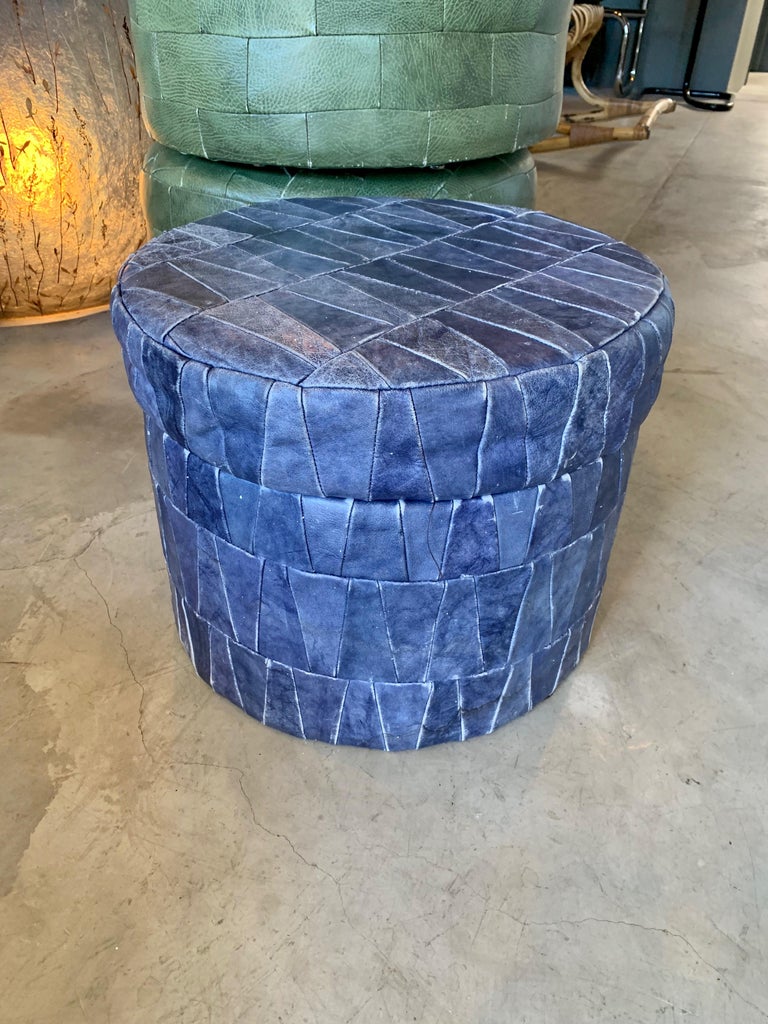 Cobalt Blue Patchwork Leather Storage Ottoman by De Sede at 1stDibs