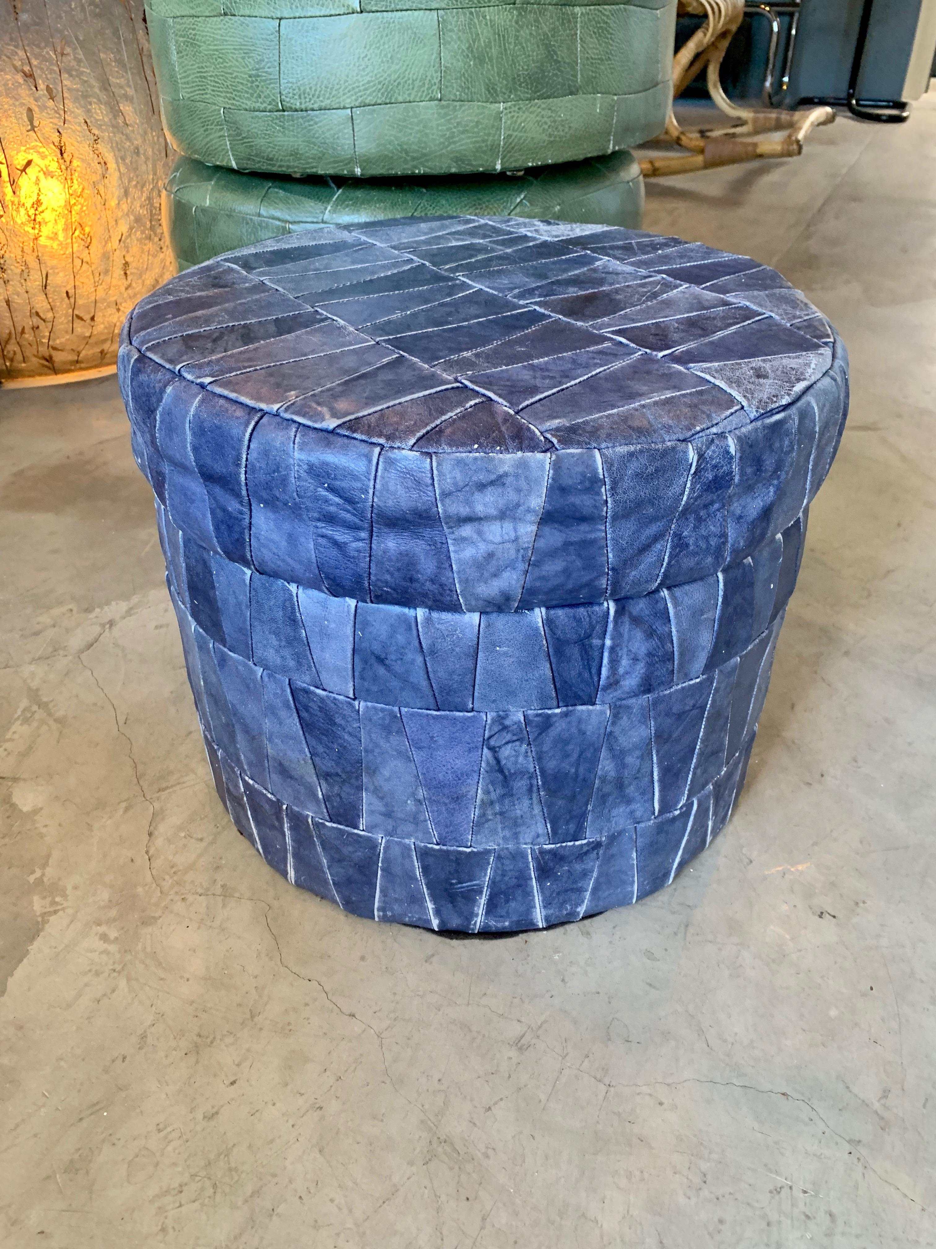 Swiss Cobalt Blue Patchwork Leather Storage Ottoman by De Sede