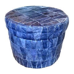 Cobalt Blue Patchwork Leather Storage Ottoman by De Sede