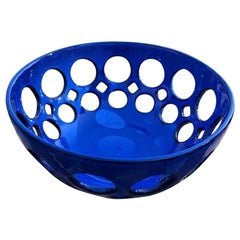 Cobalt Blue Pierced Ceramic Fruit Bowl