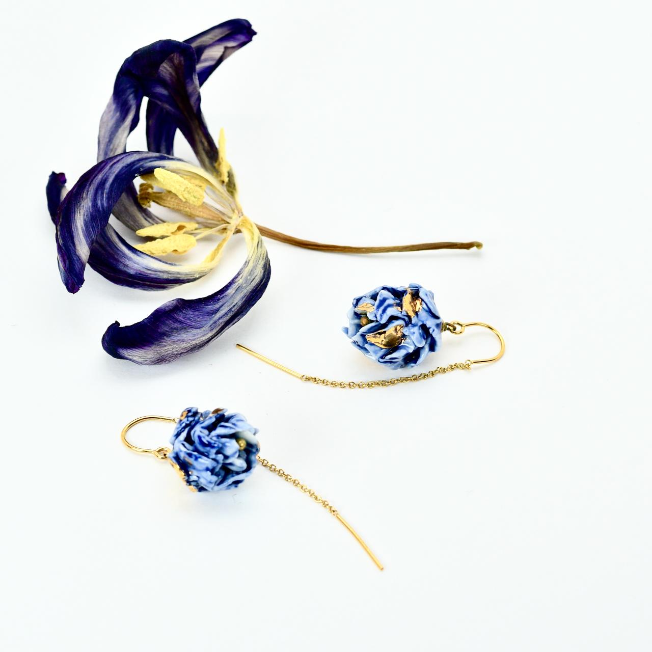 Romantic Cobalt Blue Porcelain Artichoke Earrings
