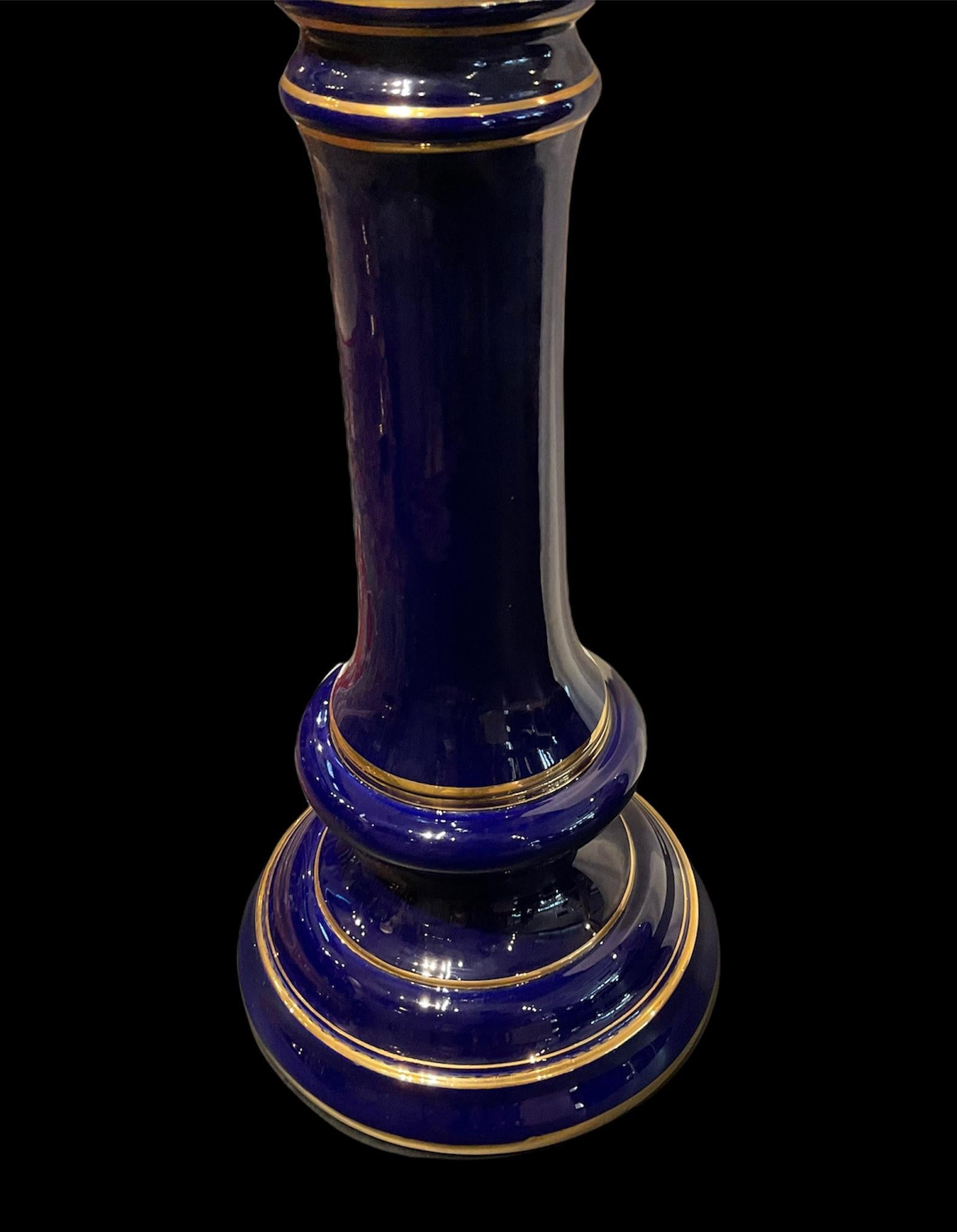 20th Century Cobalt Blue Porcelain Column With Marble Top For Sale