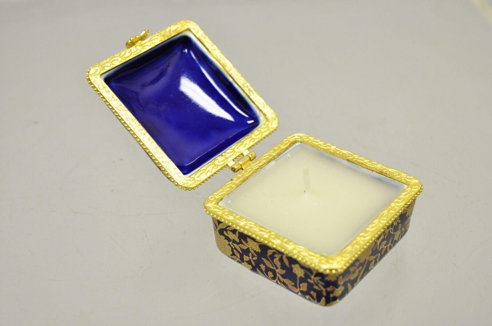 Cobalt Blue Porcelain Egg Gold Gilt Hinged Lid Candle Trinket Box, 2 Pcs For Sale 3