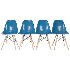Cobalt Blue Set of 4 Herman Miller Eames DSW Fiberglass Dining Side Shell Chair