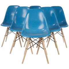 Cobalt Blue Set of 6 Herman Miller Eames DSW Dining Side Shell Chair