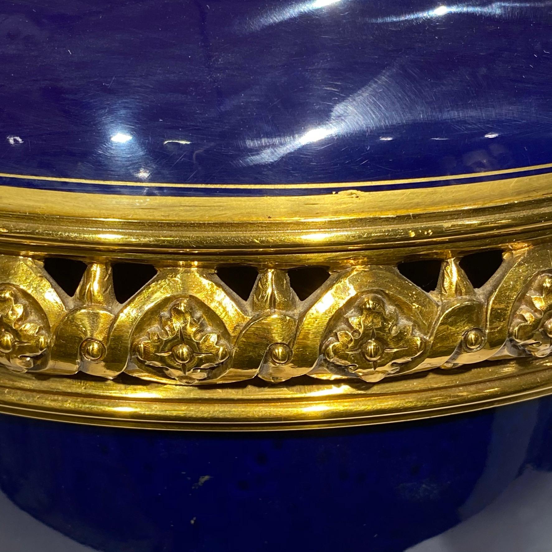 Cobalt Blue Sevres Bronze-Mounted Porcelain Cachepot Centerpiece and Cover For Sale 4