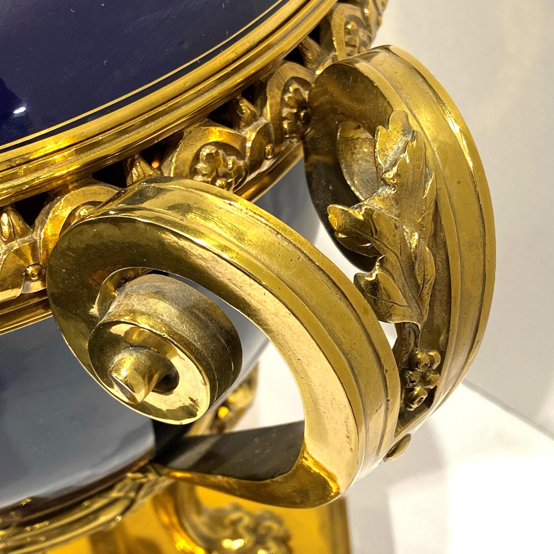 Cobalt Blue Sevres Bronze-Mounted Porcelain Cachepot Centerpiece and Cover For Sale 6