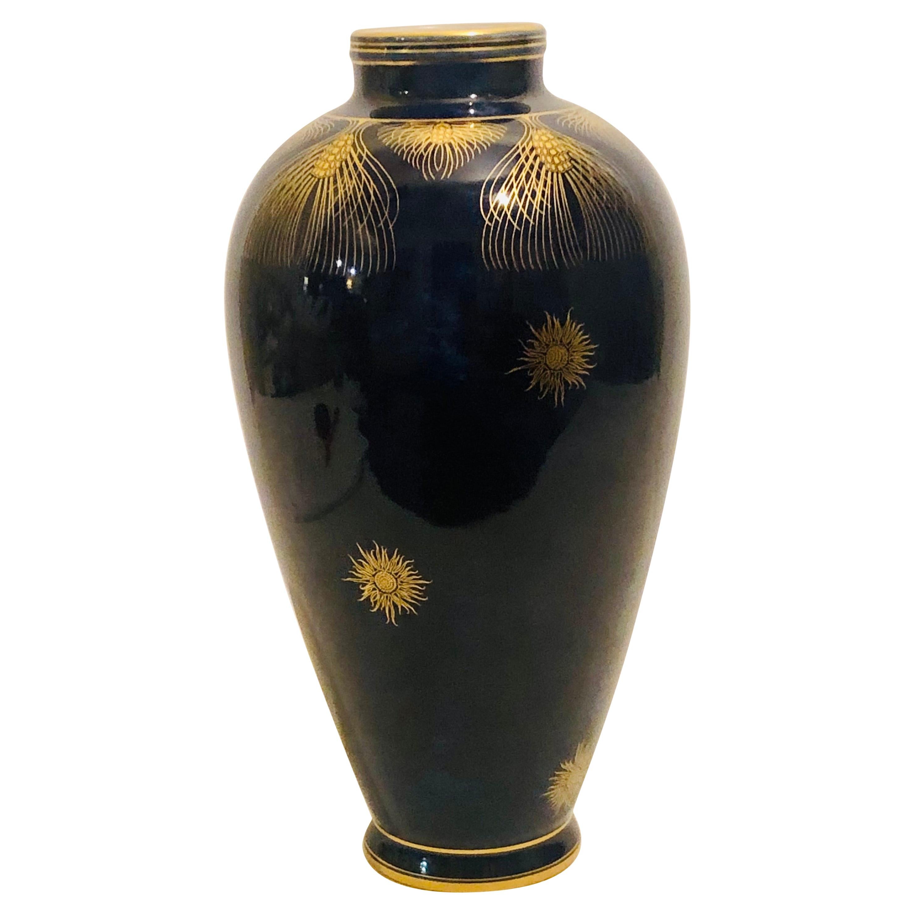 Midcentury Blue and White Lladro Spanish Porcelain Vase in Oriental