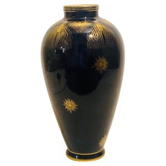 Cobalt Blue Sevres Vase Painted with Gold Accents Like Peacock Feathers