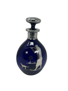 Cobalt Blue Silver Overlay Pinch Bottle