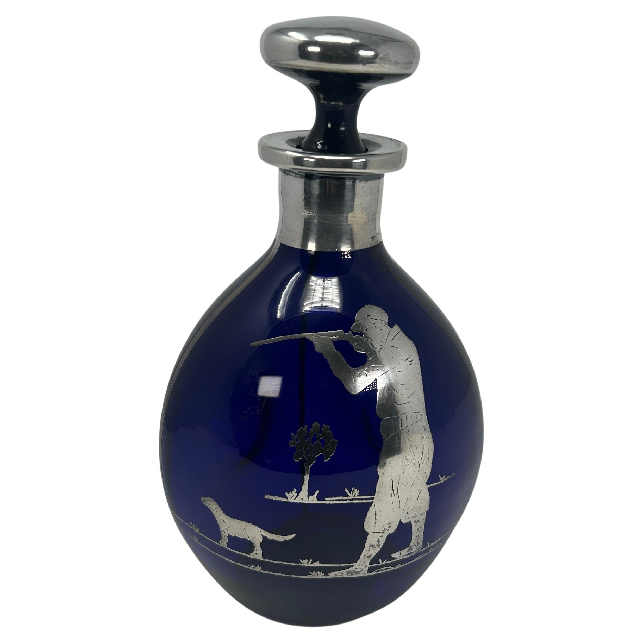 Cobalt Blue Silver Overlay Pinch Bottle