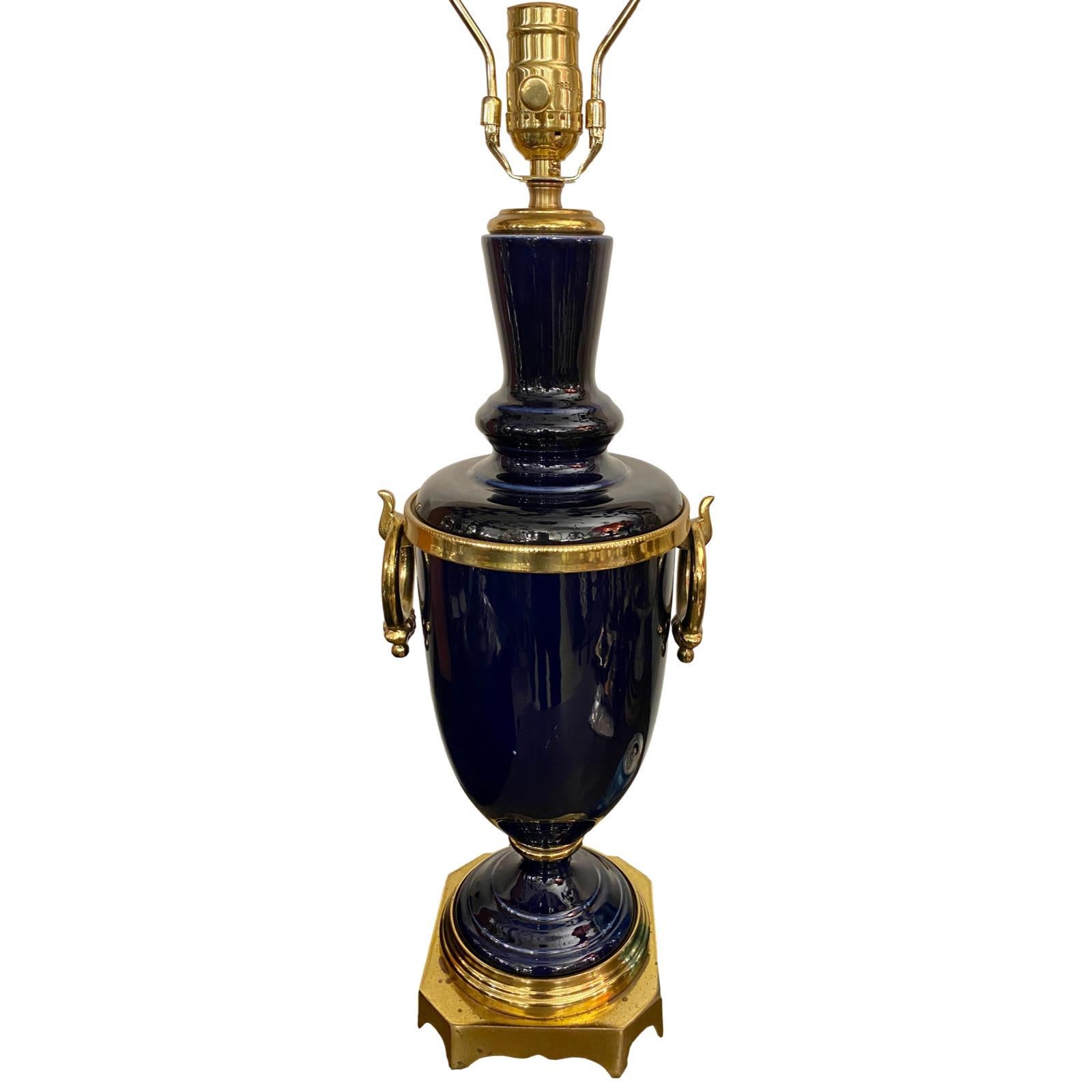 Mid-20th Century Single Cobalt Blue Porcelain Table Lamp